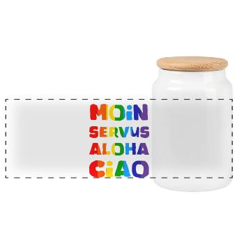 Rainbow Greetings Collection - Panoramic Cookie Jar with Wooden Lid - white - Front