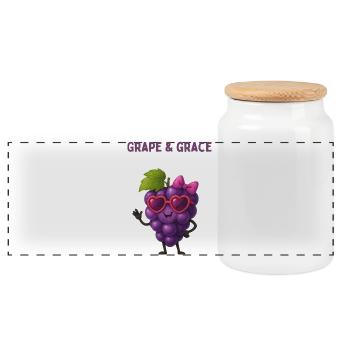 Grape  Grace - Traube mit Herzbrille  - Panorama Keksdose mit Holzdeckel - Weiß - Vorne
