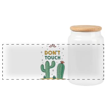 Ne Pas Toucher - Cactus Cartoon - Boîte à biscuits avec couvercle en bois - blanc - Devant