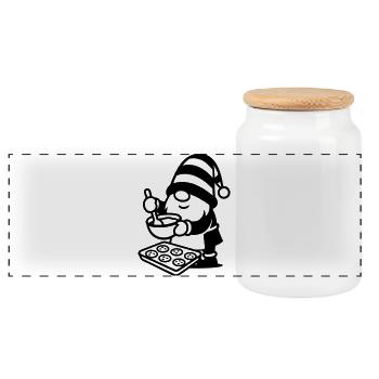Gnome Gnome Baking Cookies Cookies - Panoramic Cookie Jar with Wooden Lid - white - Front