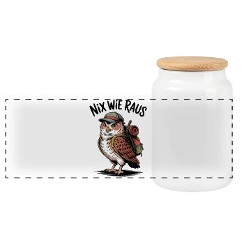 WanderEule Backpack Adventure - Panoramic Cookie Jar with Wooden Lid - white - Front