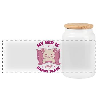 Mon lit est mon endroit heureux - Boîte à biscuits avec couvercle en bois - blanc - Devant