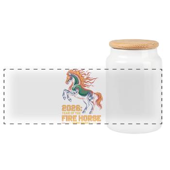 Fire Horse 2026 Burn Bright New Year Design - Panorama Keksdose mit Holzdeckel - Weiß - Vorne