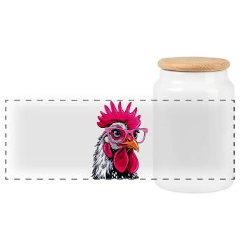 Chicken - Panoramic Cookie Jar with Wooden Lid - white - Front