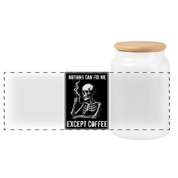Vintage Skeleton Drinking Coffee - Nothing Can Fix - Panorama Keksdose mit Holzdeckel - Weiß - Vorne