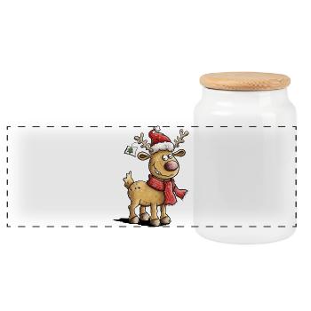 Mignons rennes de Noël avec chapeau et écharpe - Boîte à biscuits avec couvercle en bois - blanc - Devant