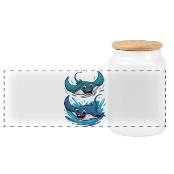 Fröhliches Manta-Duo Splash - Panorama Keksdose mit Holzdeckel - Weiß - Vorne