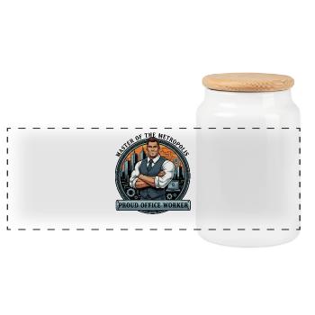 Master of the Metropolis – Office Hero - Panoramic Cookie Jar with Wooden Lid - white - Front