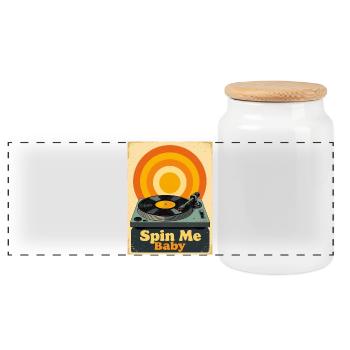 Disque vinyle rétro avec une chaleur vibrante - Boîte à biscuits avec couvercle en bois - blanc - Devant