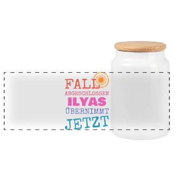 Ilyas comme prénom - Boîte à biscuits avec couvercle en bois - blanc - Devant