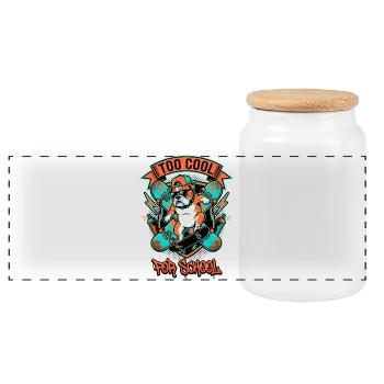 Trop cool Bulldog Skateur - Boîte à biscuits avec couvercle en bois - blanc - Devant