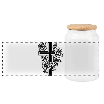 Fleurs à symbole de croix - Boîte à biscuits avec couvercle en bois - blanc - Devant