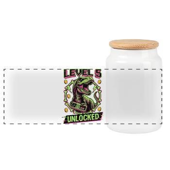 Level 5 Unlocked T-Rex - Panorama Keksdose mit Holzdeckel - Weiß - Vorne