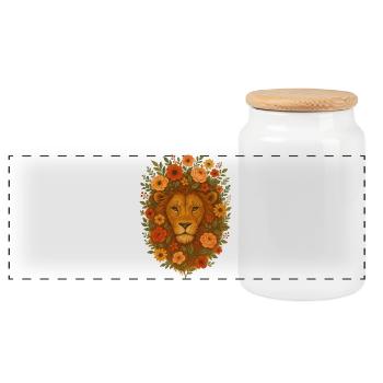 Lion floral au milieu des fleurs - Boîte à biscuits avec couvercle en bois - blanc - Devant