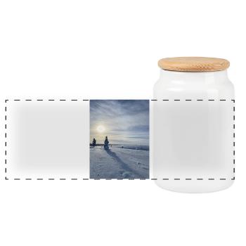 Winterlandschaft in der Sonne - Panorama Keksdose mit Holzdeckel - Weiß - Vorne