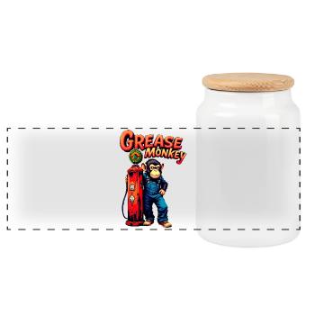 GreaseMonkey Retro Pump Design - Panoramic Cookie Jar with Wooden Lid - white - Front