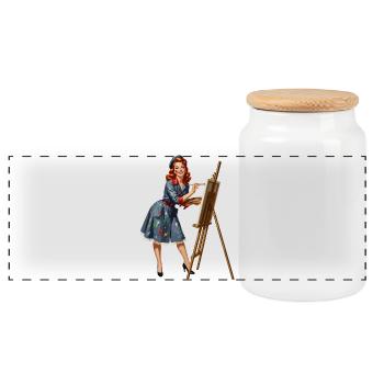 Retro-Pin-up-Malung auf Leinwand - Panorama Keksdose mit Holzdeckel - Weiß - Vorne