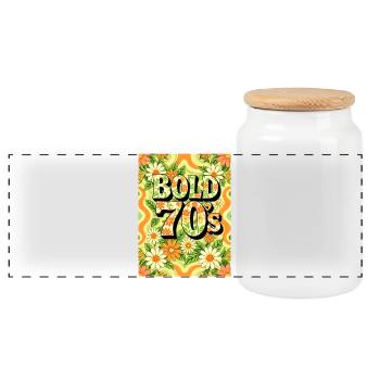 Texte des années 70 en gras entouré de fleurs - Boîte à biscuits avec couvercle en bois - blanc - Devant