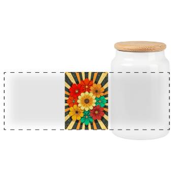 Bouquet de fleurs groovy dans le style rétro des années 70 - Boîte à biscuits avec couvercle en bois - blanc - Devant