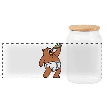 Drunk Bear Drinks Beer Berlin Bottle Party - Panoramic Cookie Jar with Wooden Lid - white - Front