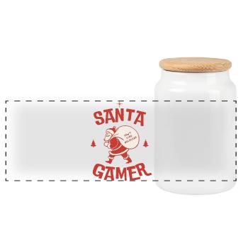 Produits dérivés gamer du Père Noël | Cadeaux de jeux de Noël - Boîte à biscuits avec couvercle en bois - blanc - Devant