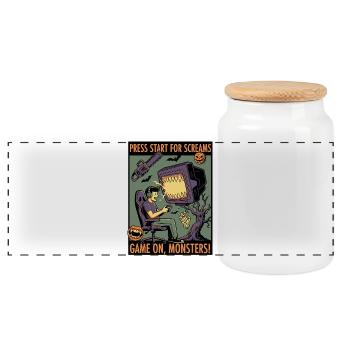 Spiel an, Monster: Gruseliges Gamer-Design - Panorama Keksdose mit Holzdeckel - Weiß - Vorne