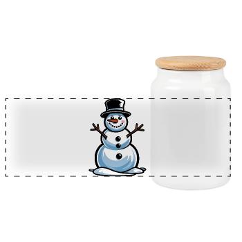 Winter magic, snowman in a top hat - Panoramic Cookie Jar with Wooden Lid - white - Front