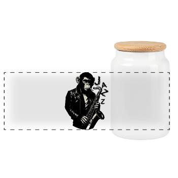 Noir Jazz Monkey Sax - Boîte à biscuits avec couvercle en bois - blanc - Devant