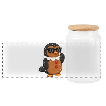Süßer Pinguin Weihnachts Lebkuchenmann Cartoon - Panorama Keksdose mit Holzdeckel - Weiß - Vorne