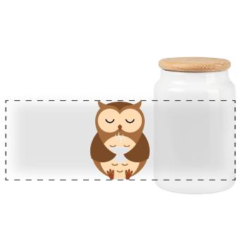Chouette endormie douillette avec café - Boîte à biscuits avec couvercle en bois - blanc - Devant