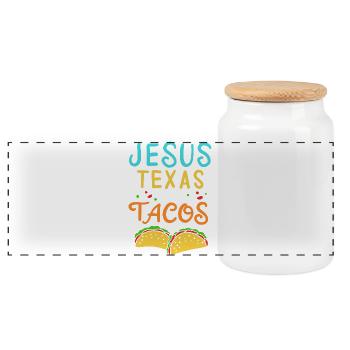 Jésus, Texas et Tacos : graphique drôle du Sud - Boîte à biscuits avec couvercle en bois - blanc - Devant