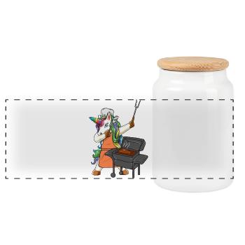 Dabbing Unicorn BBQ Grill Master Funny Barbecue - Panorama Keksdose mit Holzdeckel - Weiß - Vorne
