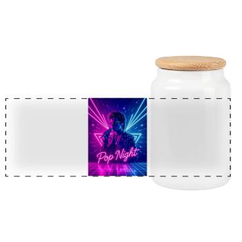 Boombox Pop Night – Eighties Sound Style - Panoramic Cookie Jar with Wooden Lid - white - Front