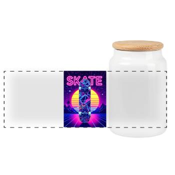 Skate Neon Tower – Retro 80er Street Style - Panorama Keksdose mit Holzdeckel - Weiß - Vorne