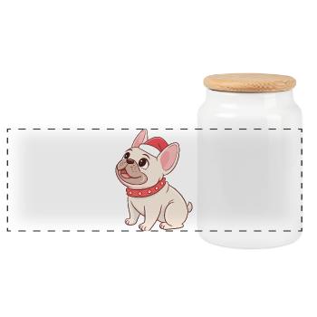 Enchanting Christmas Dog - Panoramic Cookie Jar with Wooden Lid - white - Front