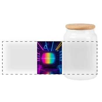 Retro-TV-Glitch – Neon-Achtziger-Leinwand - Panorama Keksdose mit Holzdeckel - Weiß - Vorne