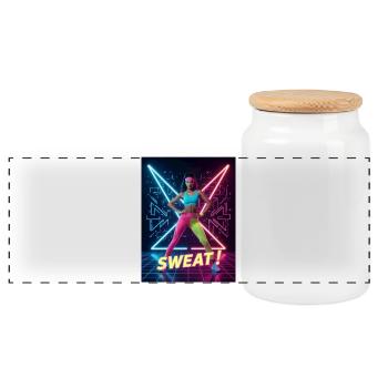 Schwitzen! Neon Aerobic – Electric Eighties Fitness - Panorama Keksdose mit Holzdeckel - Weiß - Vorne