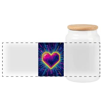 Neon Heart Pulse – Retro 80s Love - Panoramic Cookie Jar with Wooden Lid - white - Front