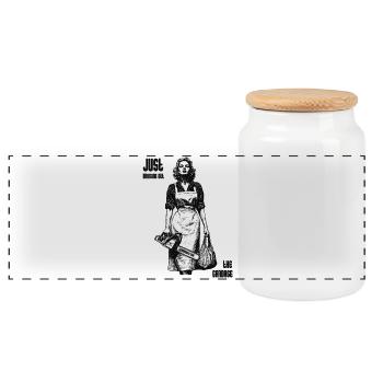Cleaning lady with chainsaw Noir - Panoramic Cookie Jar with Wooden Lid - white - Front