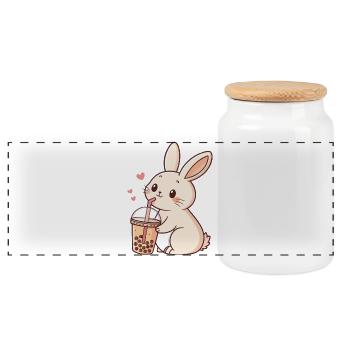 Kawaii-Hase und Pastell-Bubble-Tea - Panorama Keksdose mit Holzdeckel - Weiß - Vorne