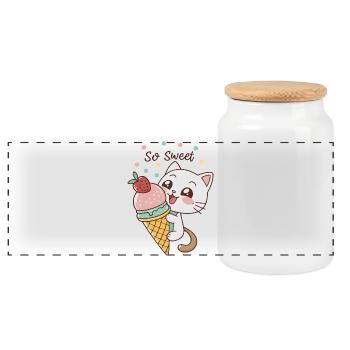 Chaton gourmand et glace pastel - Panoramic Cookie Jar with Wooden Lid - white - Front