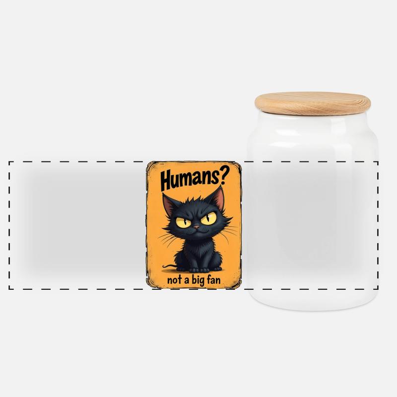 Not a Big Fan – Grumpy Black Cat  - Boîte à biscuits avec couvercle en bois - blanc