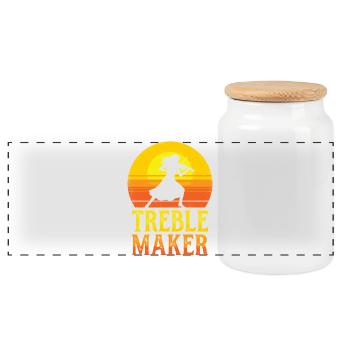 Treble Maker Pun Musician Violonist - Panoramic Cookie Jar with Wooden Lid - white - Front