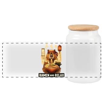 Kawaii Capybara Ramen Nudeln Japan Retro - Panorama Keksdose mit Holzdeckel - Weiß - Vorne