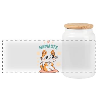 Namaste Chat Kawaï Pastel - Boîte à biscuits avec couvercle en bois - blanc - Devant