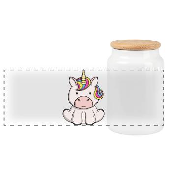 Cute Magical Unicorn Kawaii Rainbow Pony Cartoon - Panoramic Cookie Jar with Wooden Lid - white - Front