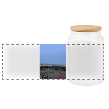 Panorama Tennisanlage über Stadt - Panorama Keksdose mit Holzdeckel - Weiß - Vorne