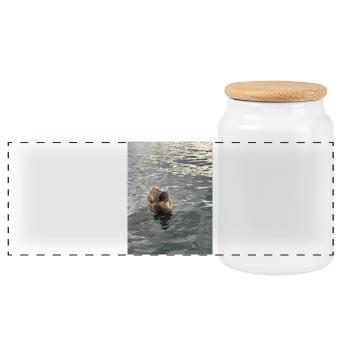 Ente auf ruhigem Wasser - Panorama Keksdose mit Holzdeckel - Weiß - Vorne