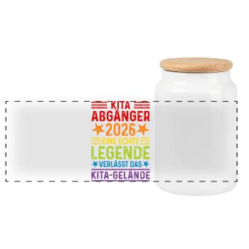 Kita Graduate 2026: Legend leaves Kita grounds - Panoramic Cookie Jar with Wooden Lid - white - Front