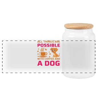 All things possible coffee dog - Panoramic Cookie Jar with Wooden Lid - white - Front